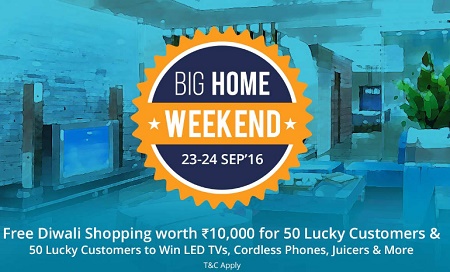 India Desire : Paytm Big Home Weekend Sale : Shop & Get Free Diwali Shopping Worth Rs 10000 For 50 Lucky Customers [23rd To 24th Sep]